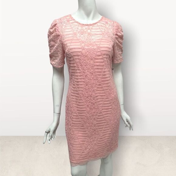Kensie Pink Lace Short Sleeve Dress - Picture 1 of 7